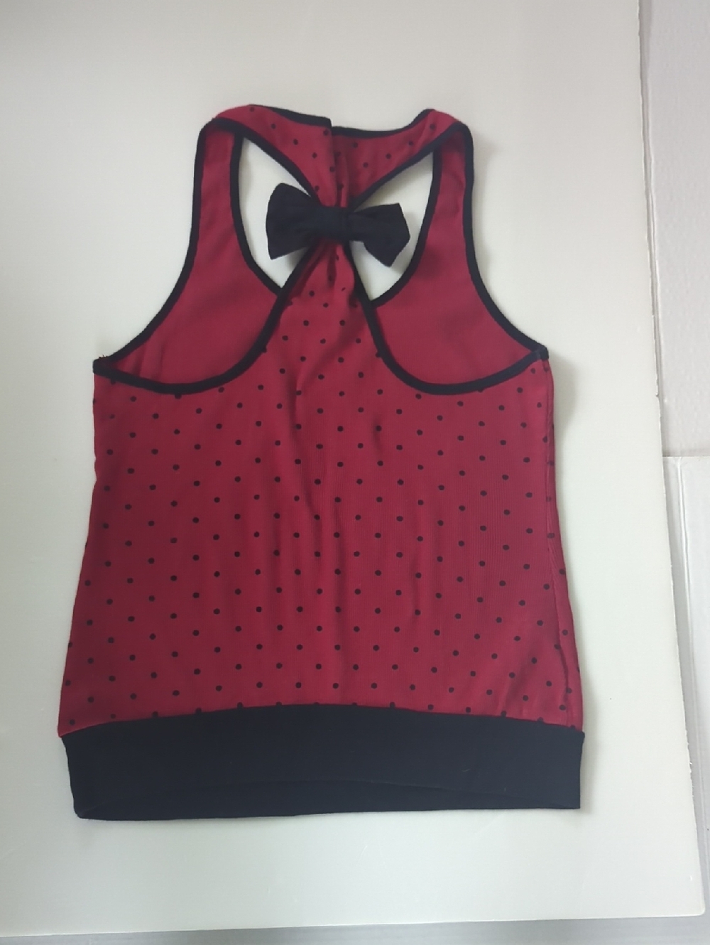 Forever 21 Red Tank Top with Black Polka Dots and Bow Back Size L - Picture 2 of 4